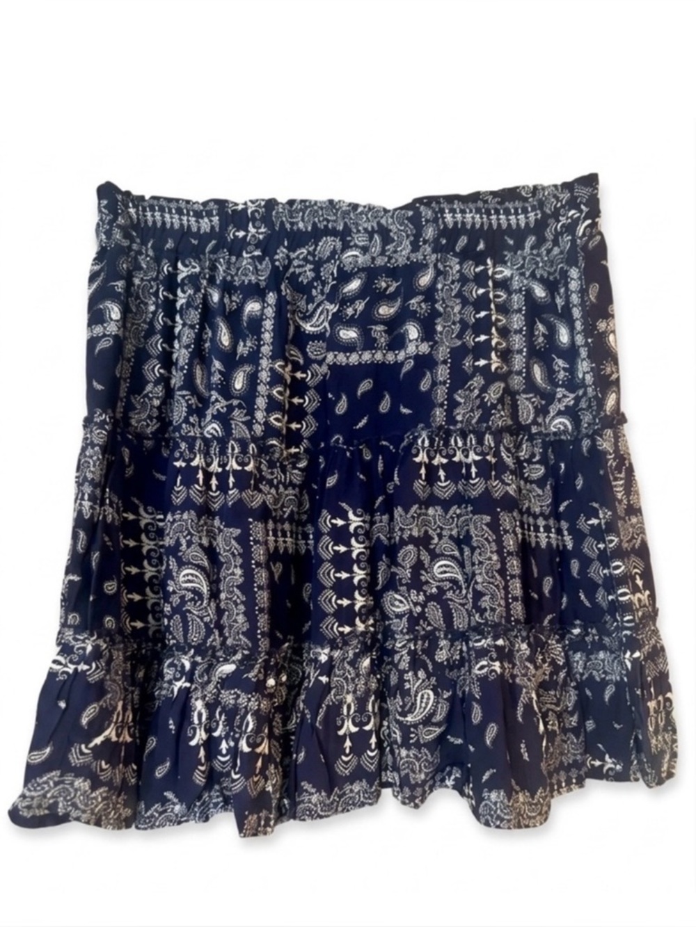 Nicole Miller Melissa Style Boho Blue Bandana Print Tiered Skirt NWOT Large